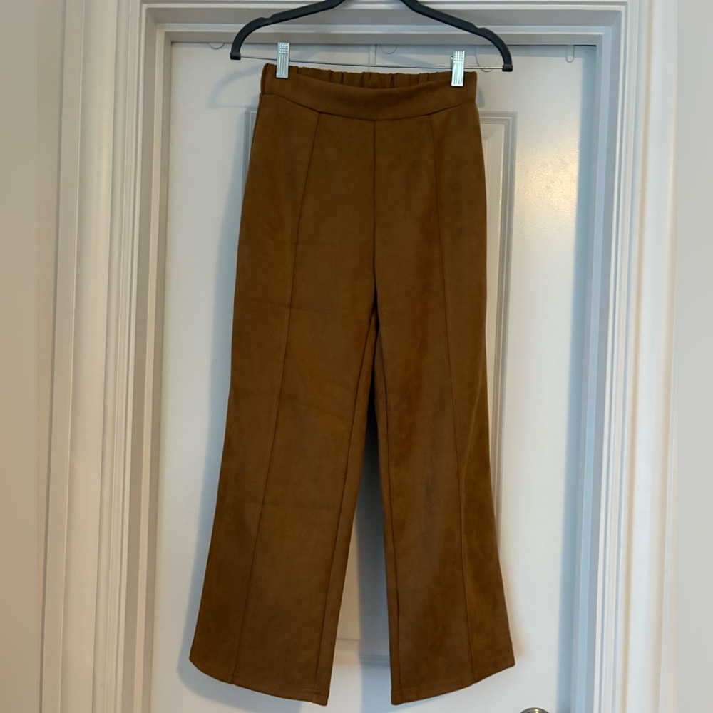Chic Tan Faux Suede Wide Leg Women's Pants